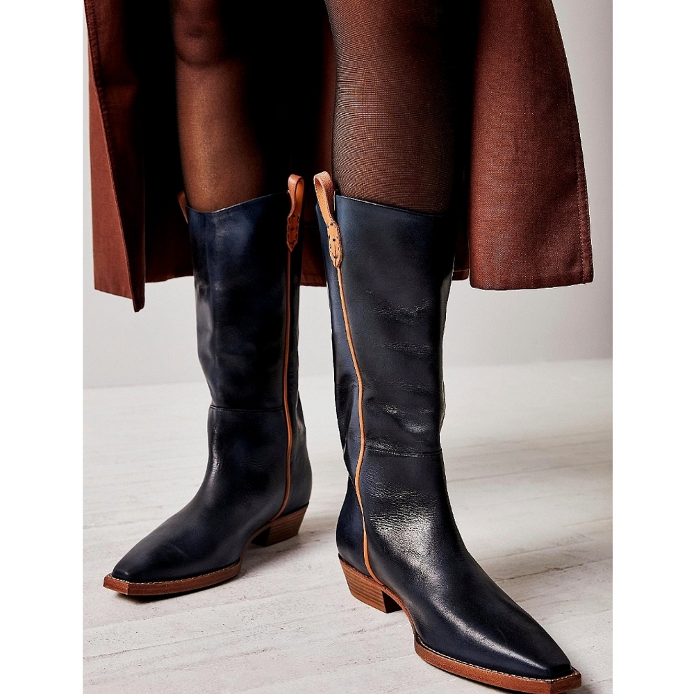 Free People Montage Distressed Leather Tall Cowboy Western Boots